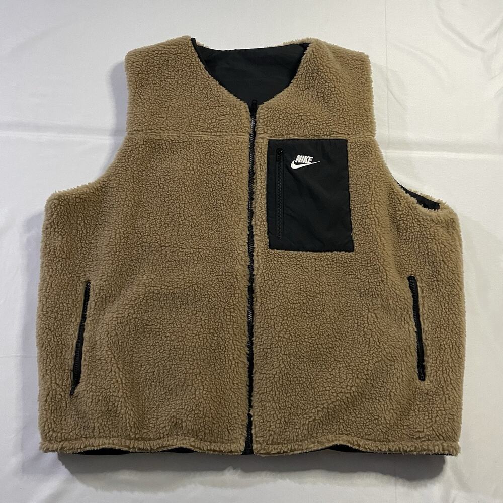 Nike Club+ Reversible Winterized Fleece Vest XL‎ Tan Black Gilet DQ4878-258